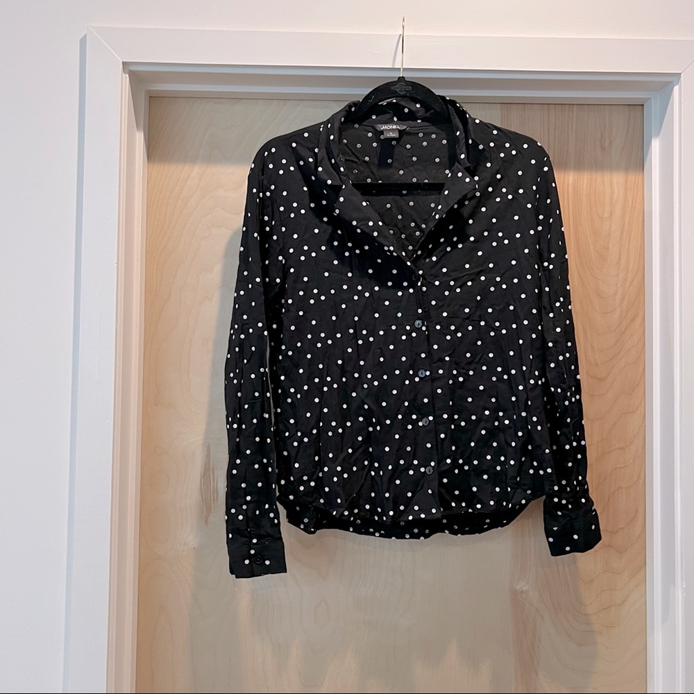 Monki black and white random dotted button down shirt
